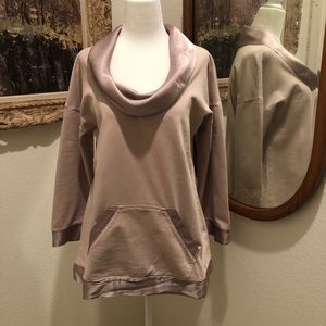 Bashara Lesser pull over top - taupe color with satin trim